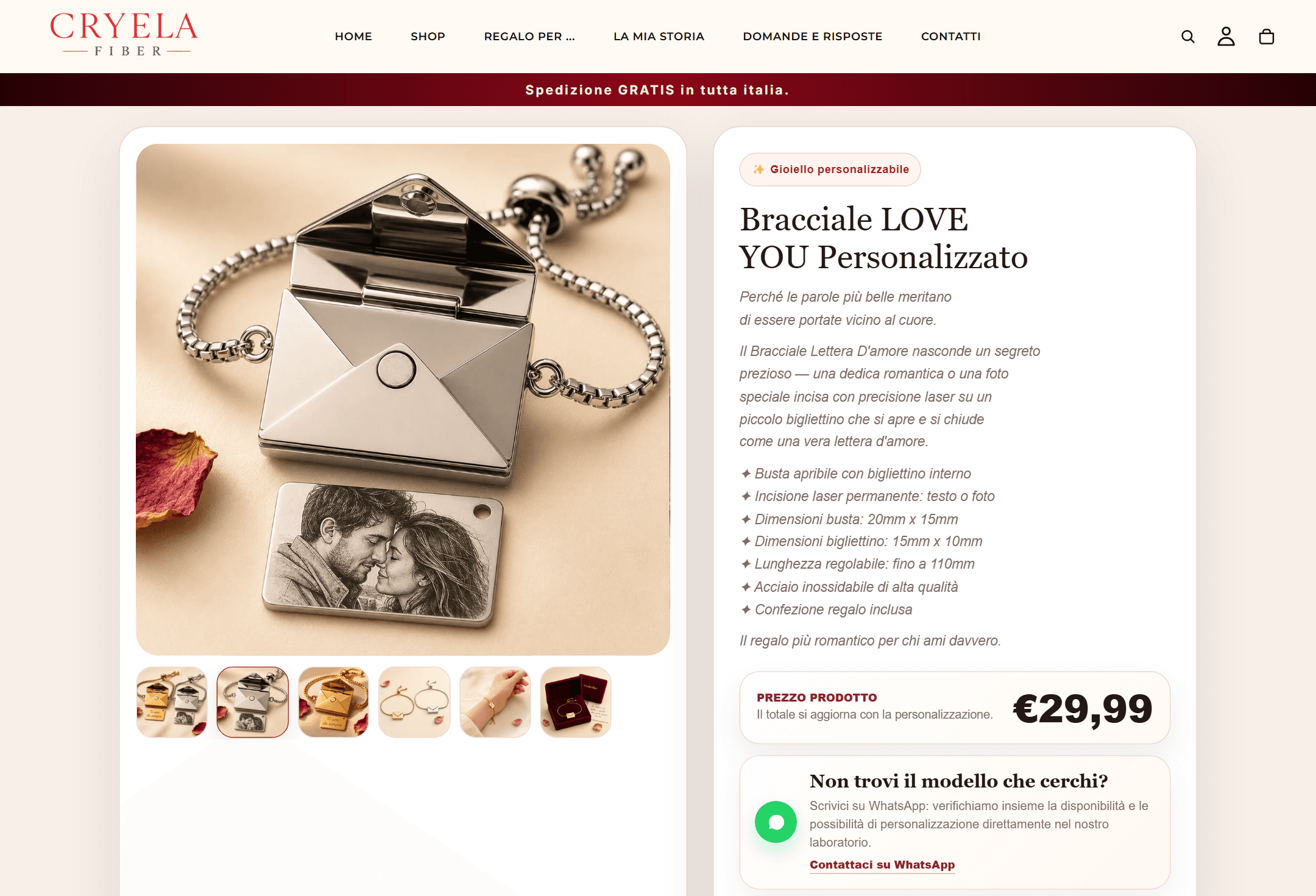 Anteprima desktop del progetto Cryela Fiber — e-commerce per gioielli personalizzati