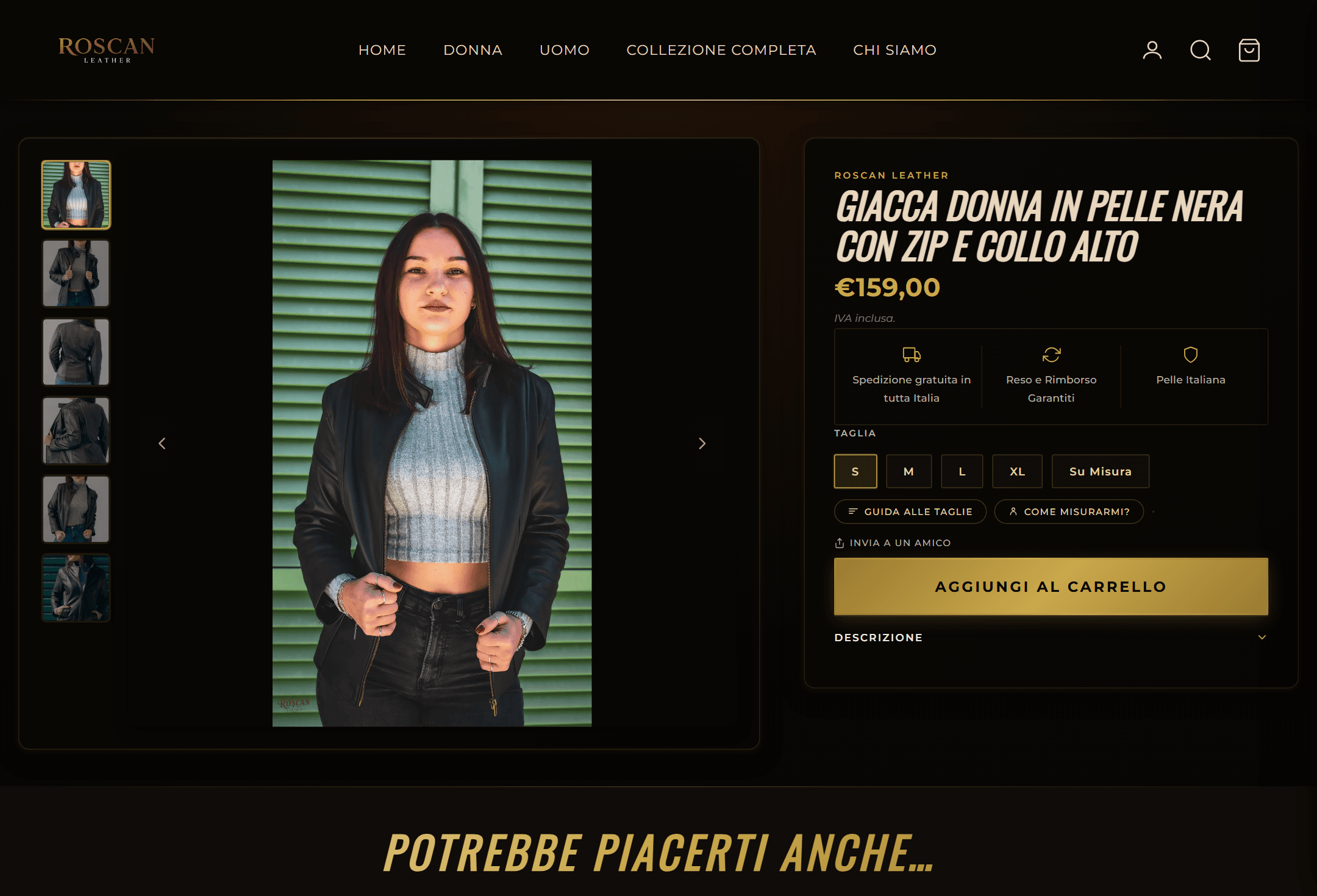 Anteprima desktop del progetto Roscan Leather — store fashion premium